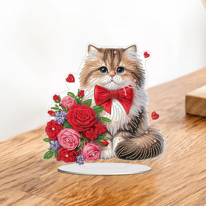 Acrylic Special Shaped Cat Rose DIY Desktop Diamond Painting Art Kits for Home