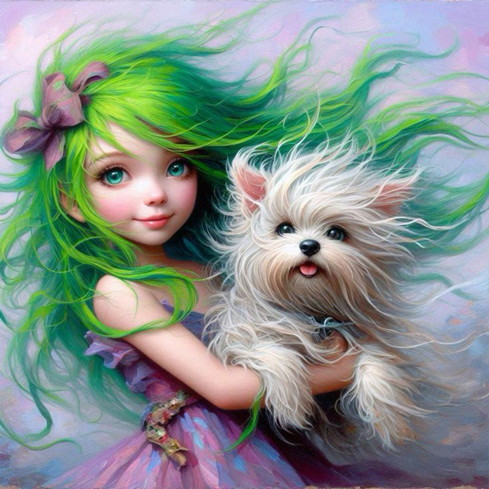 Diamond Painting - Full Round - Girl and dog character series (30*30CM)