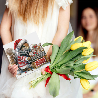 6Pcs Christmas Squirrel DIY Diamond Painting Card Diamond Painting Greeting Card