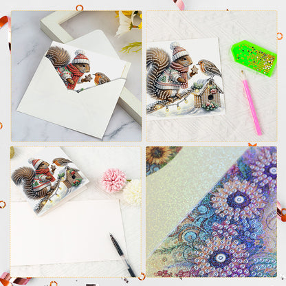 6Pcs Christmas Squirrel DIY Diamond Painting Card Diamond Painting Greeting Card