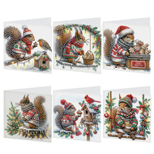 Load image into Gallery viewer, 6Pcs Christmas Squirrel DIY Diamond Painting Card Diamond Painting Greeting Card
