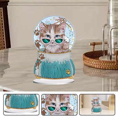 Crystal Ball Cat Table Top Diamond Painting Ornament Kits for Home Office Decor