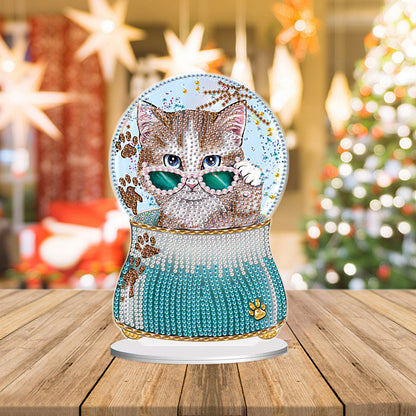 Crystal Ball Cat Table Top Diamond Painting Ornament Kits for Home Office Decor