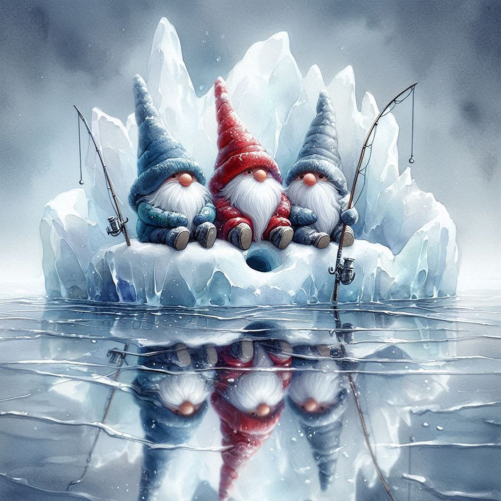 Diamond Painting - Full Round - Gnome Fishing In The Snow (30*30CM)
