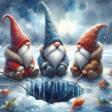 Load image into Gallery viewer, Diamond Painting - Full Round - Gnome Fishing In The Snow (30*30CM)

