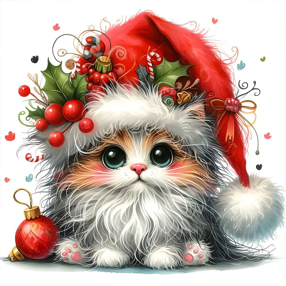 Diamond Painting - Full Round - Christmas kitten (30*30CM)