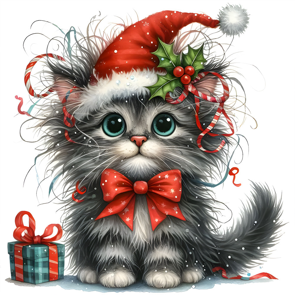 Diamond Painting - Full Round - Christmas kitten (30*30CM)
