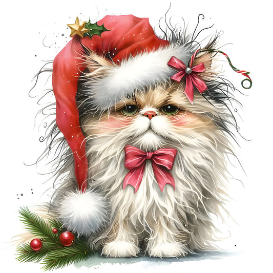 Diamond Painting - Full Round - Christmas kitten (30*30CM)
