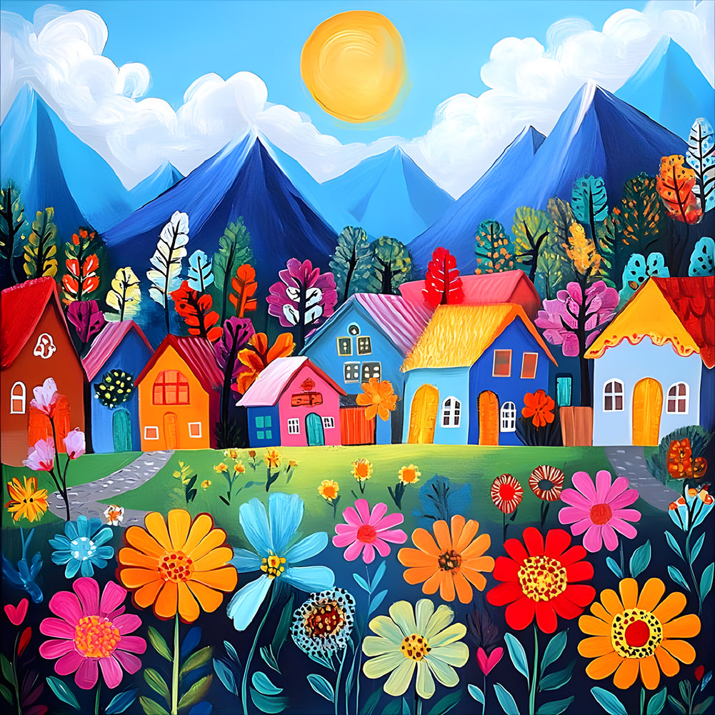 Diamond Painting - Full Round - Colorful house (30*30CM)
