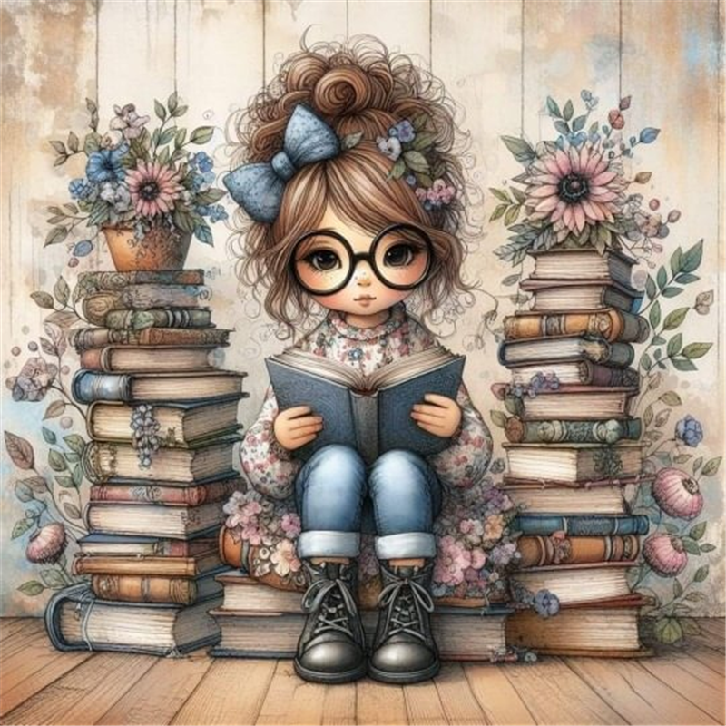 AB Diamond Painting - Full Round - Reading girl (40*40CM)