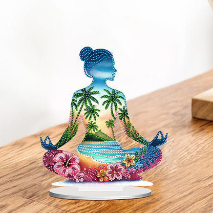 Acrylic Special Shape Sitting Yoga Woman Desktop Diamond Painting Ornament