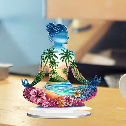 Acrylic Special Shape Sitting Yoga Woman Desktop Diamond Painting Ornament