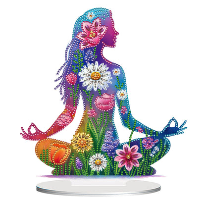 Acrylic Special Shape Sitting Yoga Woman Desktop Diamond Painting Ornament