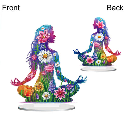 Acrylic Special Shape Sitting Yoga Woman Desktop Diamond Painting Ornament