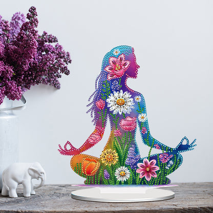 Acrylic Special Shape Sitting Yoga Woman Desktop Diamond Painting Ornament