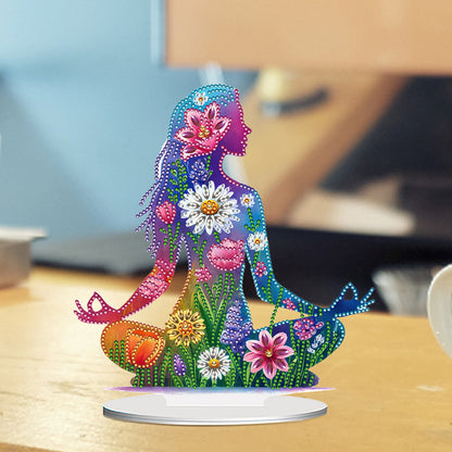 Acrylic Special Shape Sitting Yoga Woman Desktop Diamond Painting Ornament