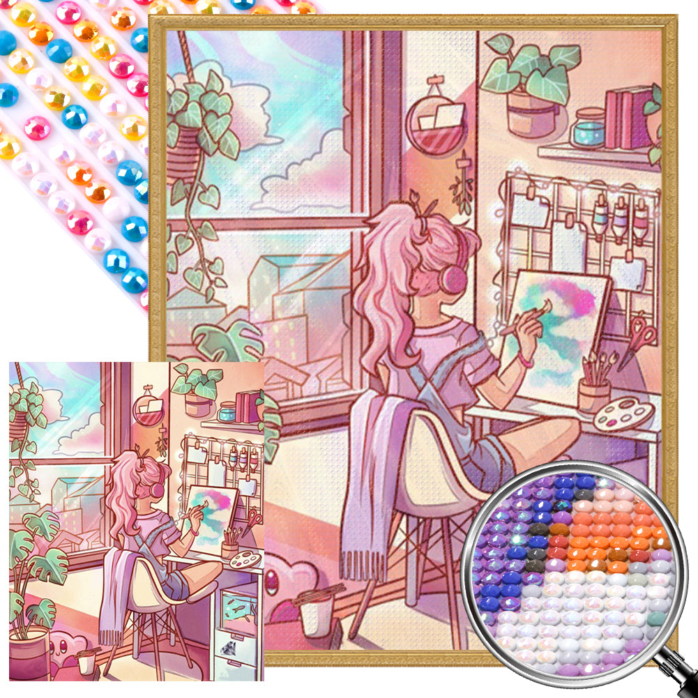AB Diamond Painting - Full Round - Modern painting girl (40*50CM)