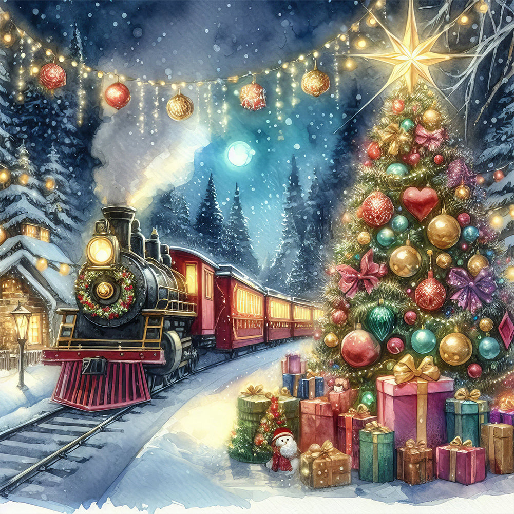 Diamond Painting - Full Round - Christmas snow night train (40*40CM)