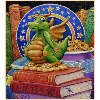 Diamond Painting - Full Round - Biscuit dragon on the book (45*50CM)