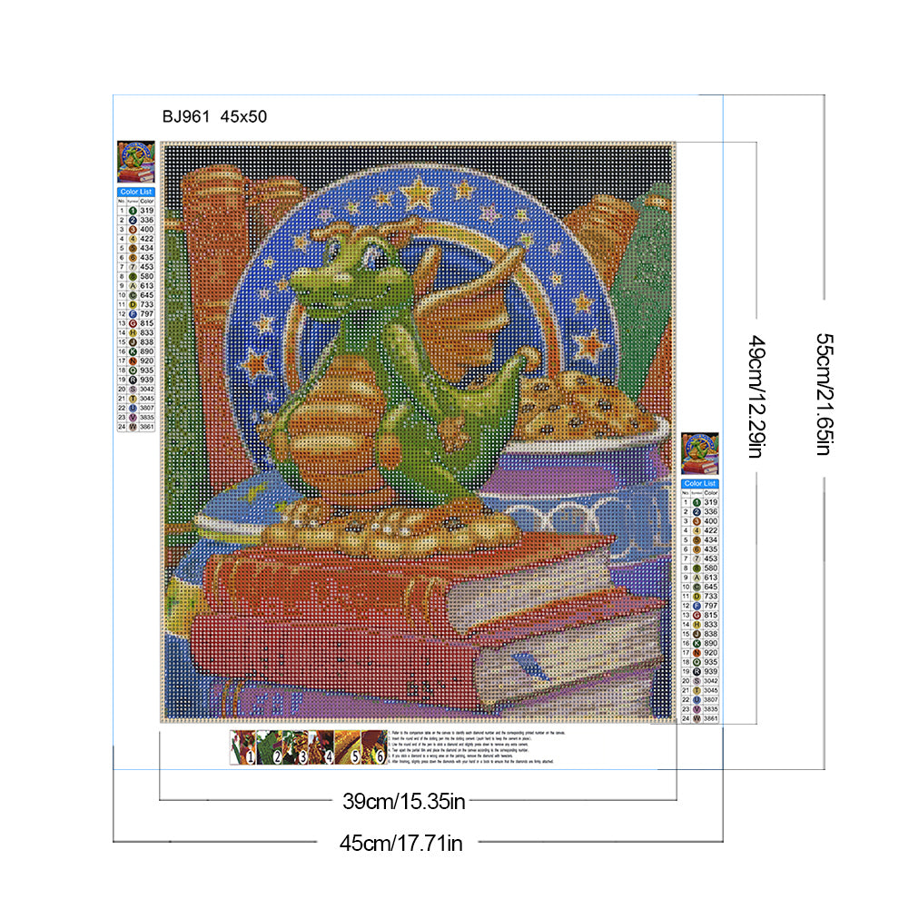 Diamond Painting - Full Round - Biscuit dragon on the book (45*50CM)