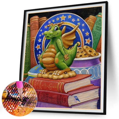 Diamond Painting - Full Round - Biscuit dragon on the book (45*50CM)