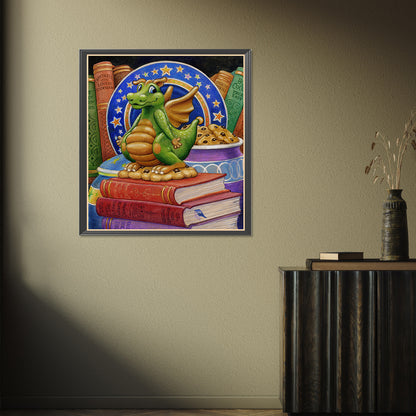 Diamond Painting - Full Round - Biscuit dragon on the book (45*50CM)