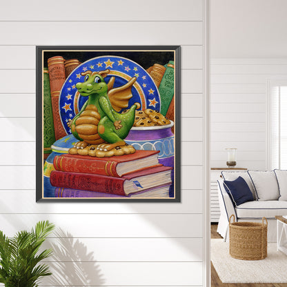 Diamond Painting - Full Round - Biscuit dragon on the book (45*50CM)