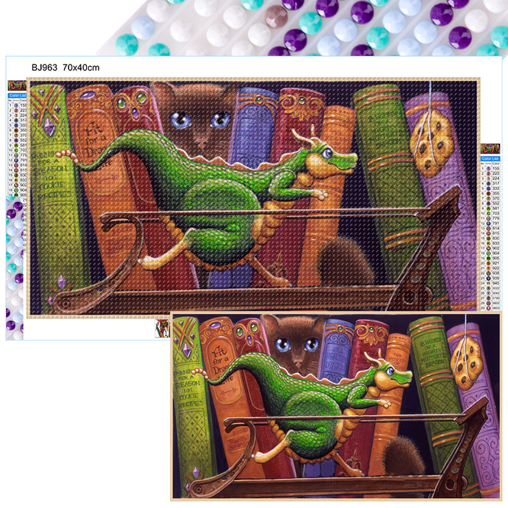 Diamond Painting - Full Round - Dinosaur sports in the book cat (70*40CM)