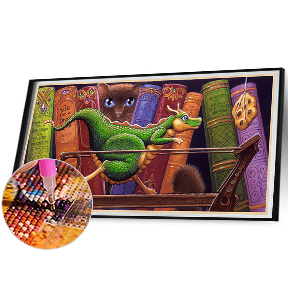 Diamond Painting - Full Round - Dinosaur sports in the book cat (70*40CM)