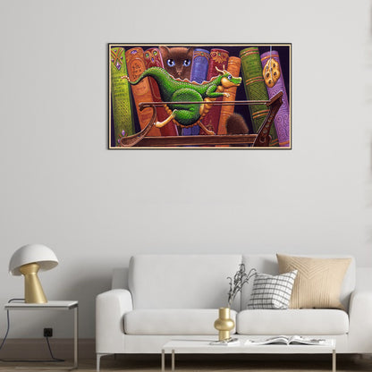Diamond Painting - Full Round - Dinosaur sports in the book cat (70*40CM)