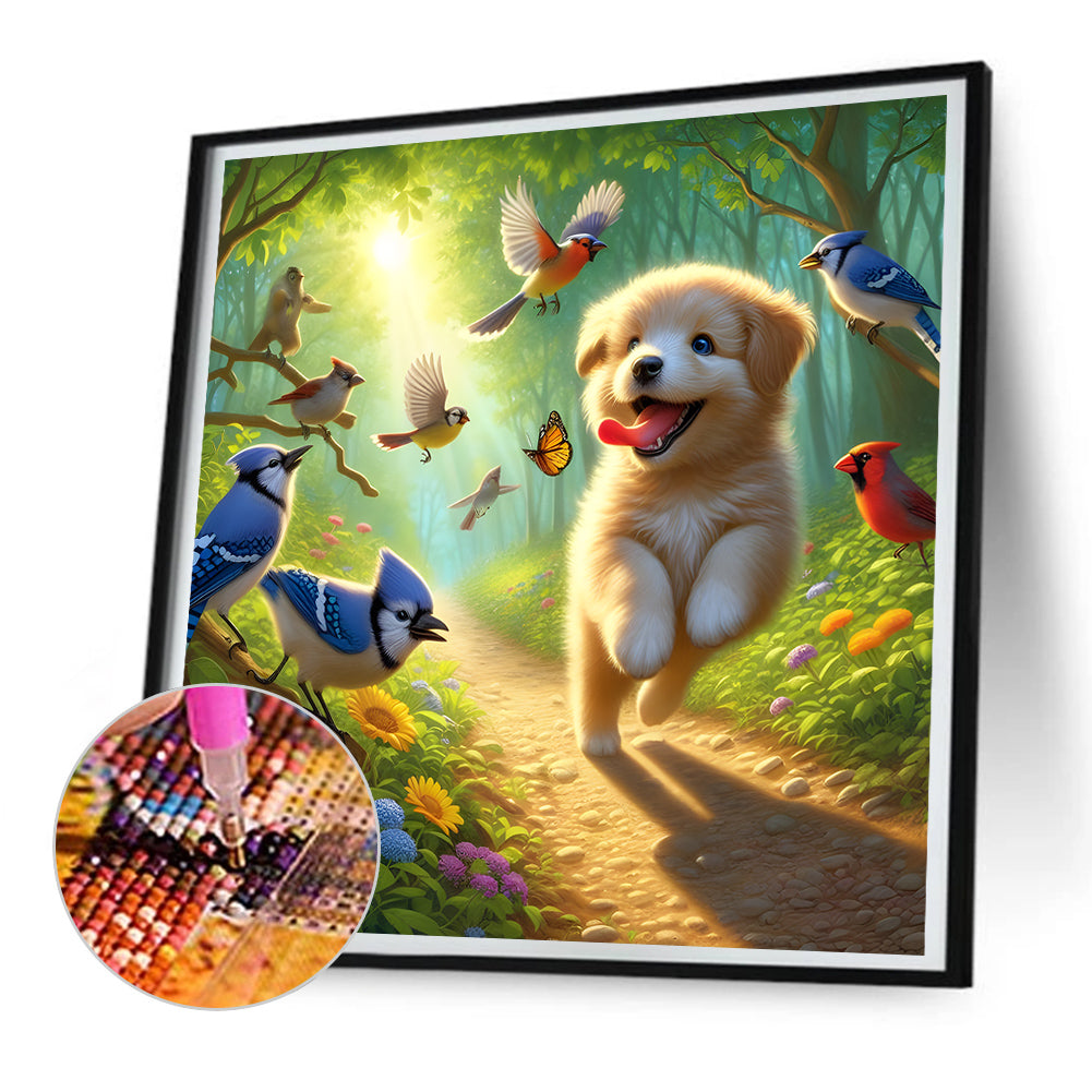 Diamond Painting - Full Round - Puppy in the woods (30*30CM)