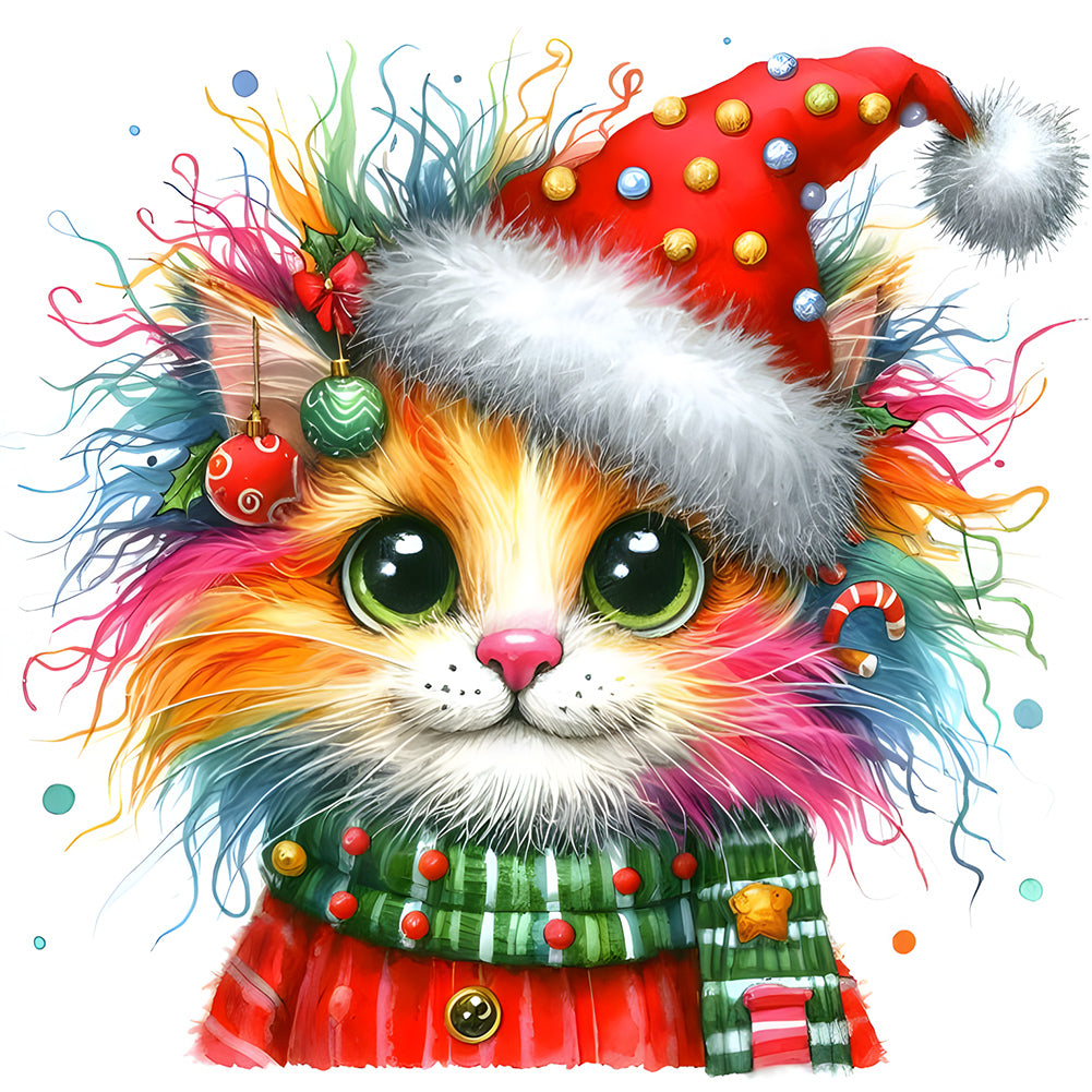 Diamond Painting - Full Round - Christmas kitten (30*30CM)