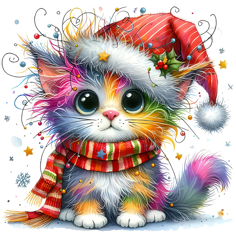 Diamond Painting - Full Round - Christmas kitten (30*30CM)
