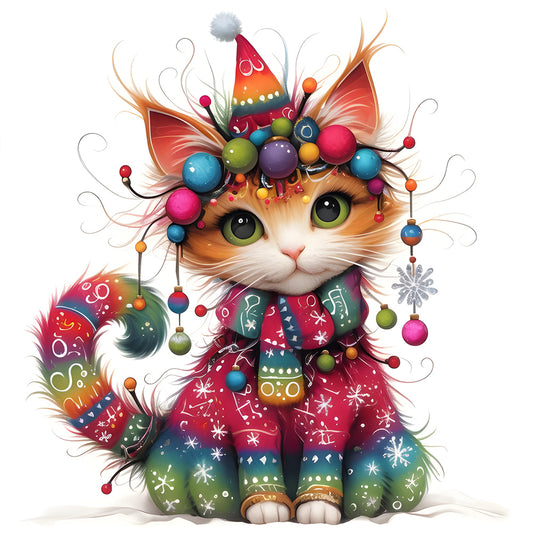 Diamond Painting - Full Round - Christmas kitten (30*30CM)