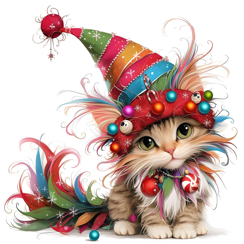 Diamond Painting - Full Round - Christmas kitten (30*30CM)