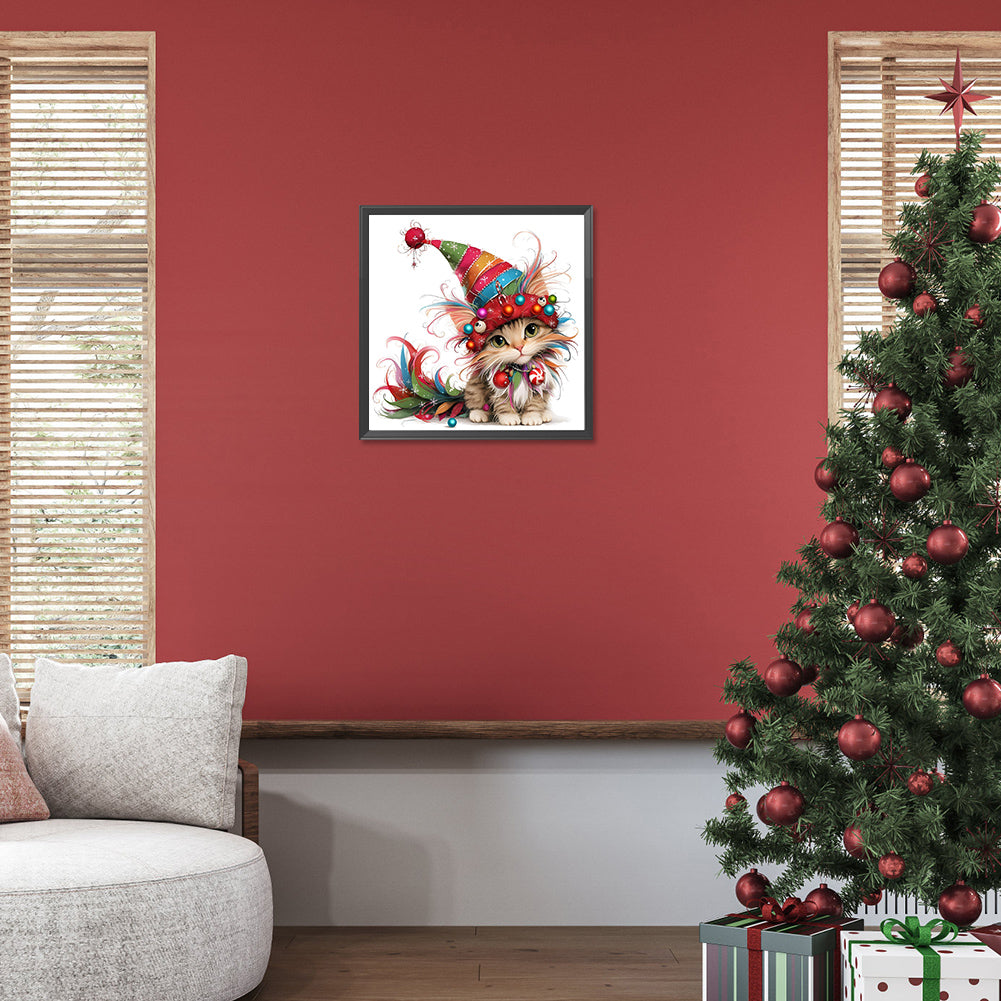 Diamond Painting - Full Round - Christmas kitten (30*30CM)