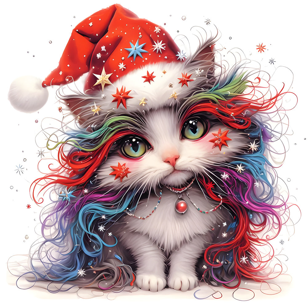 Diamond Painting - Full Round - Christmas kitten (30*30CM)