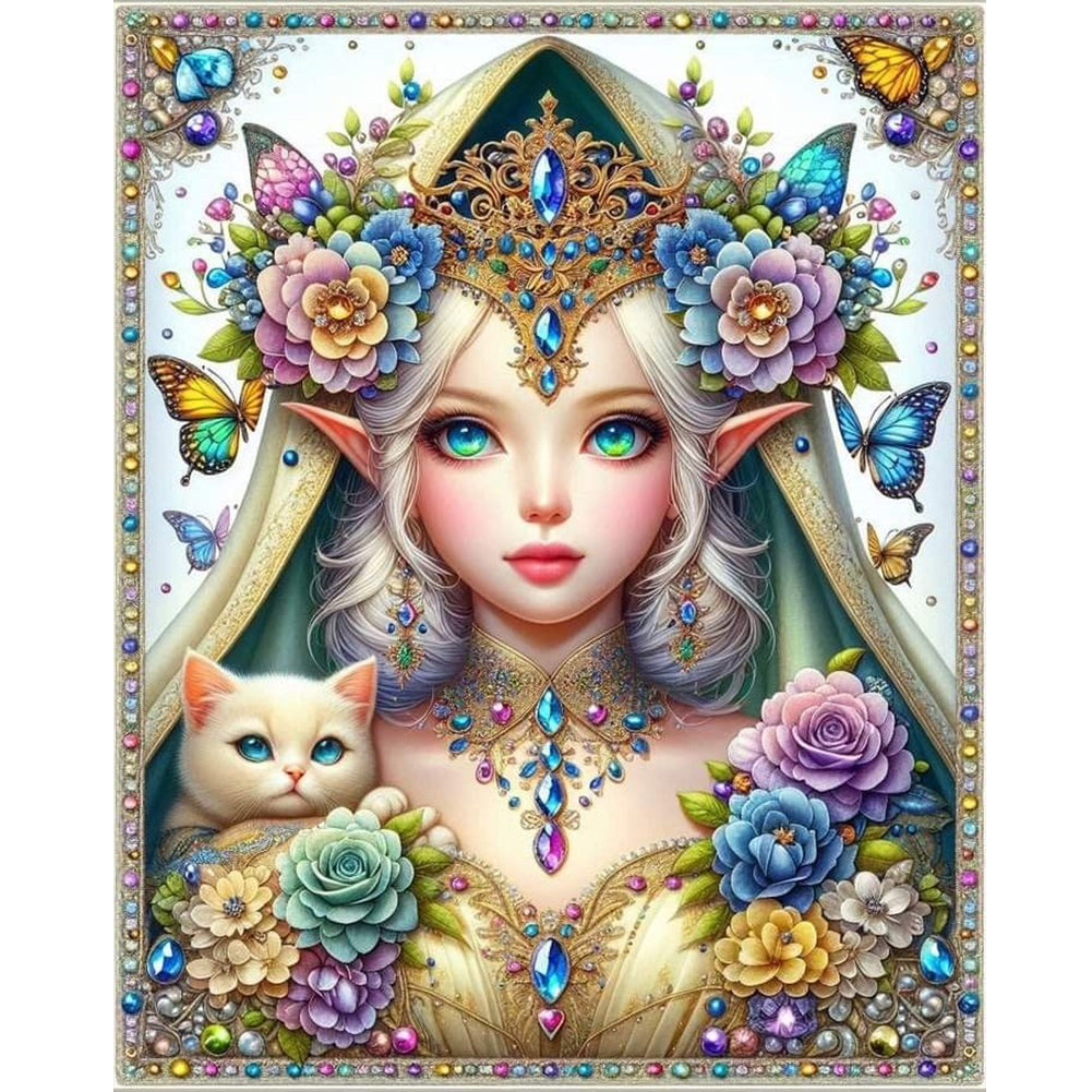 Diamond Painting - Full Round - Butterfly white cat girl (40*50CM)