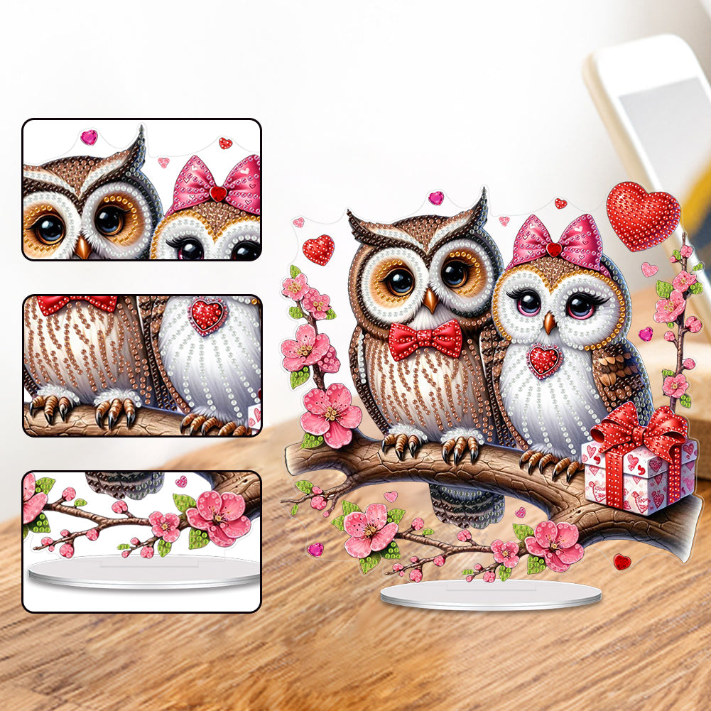 Acrylic Special Shape Valentines Day Owl 5D DIY Diamond Painting Ornament