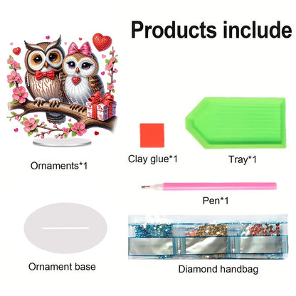 Acrylic Special Shape Valentines Day Owl 5D DIY Diamond Painting Ornament