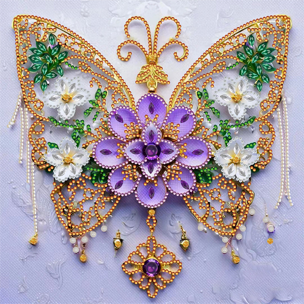 Diamond Painting - Partial Special Shaped - Flower butterfly (30*30CM)