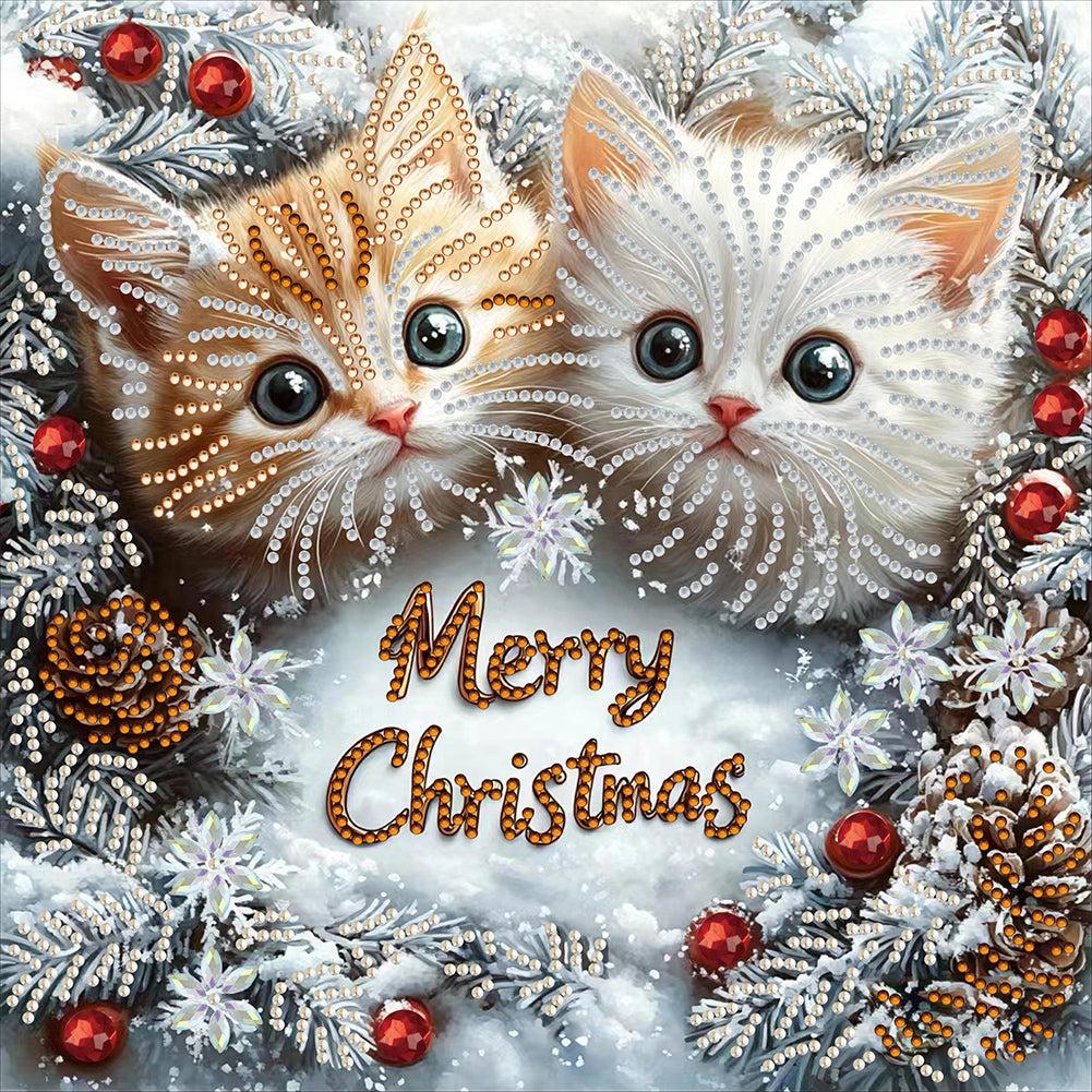Diamond Painting - Partial Special Shaped - Pine cone double cat (30*30CM)