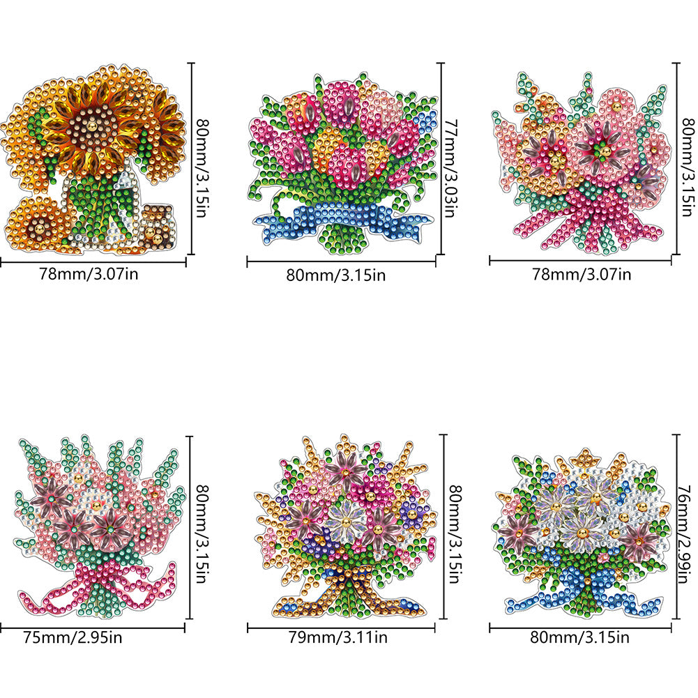 6Pcs Bouquet Diamond Art Fridge Magnet DIY Fridge Stickers for Car Mailbox Decor