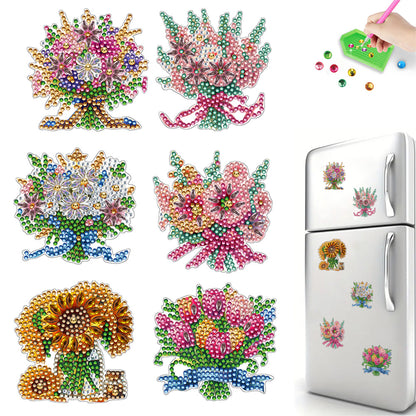 6Pcs Bouquet Diamond Art Fridge Magnet DIY Fridge Stickers for Car Mailbox Decor