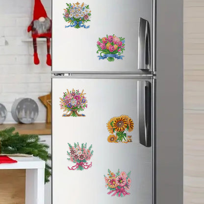 6Pcs Bouquet Diamond Art Fridge Magnet DIY Fridge Stickers for Car Mailbox Decor