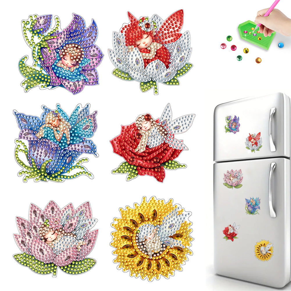 6Pcs Bouquet Diamond Art Fridge Magnet DIY Fridge Stickers for Car Mailbox Decor