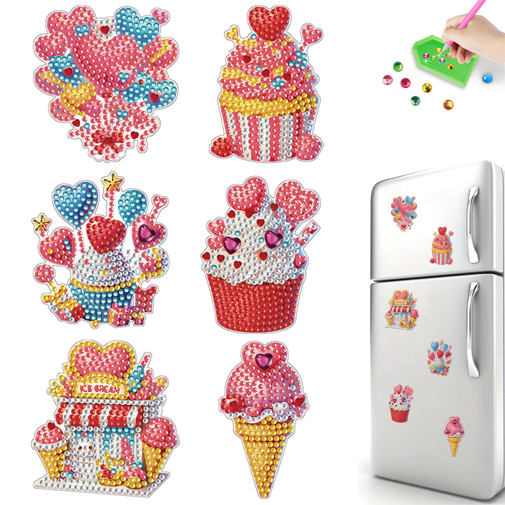 6Pcs Bouquet Diamond Art Fridge Magnet DIY Fridge Stickers for Car Mailbox Decor