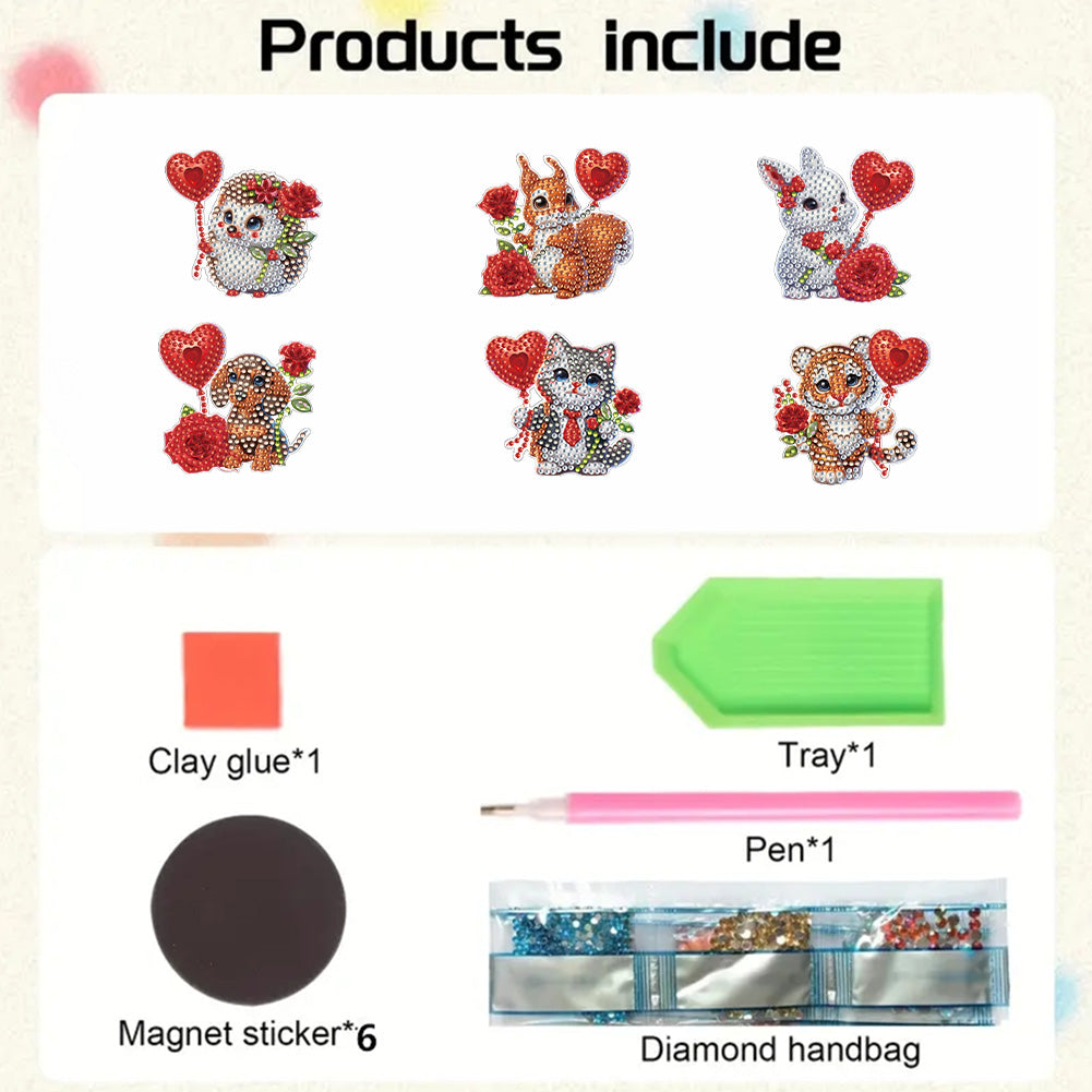 6Pcs Bouquet Diamond Art Fridge Magnet DIY Fridge Stickers for Car Mailbox Decor