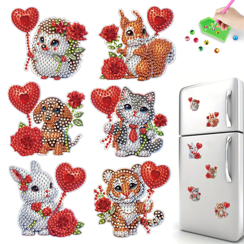 6Pcs Bouquet Diamond Art Fridge Magnet DIY Fridge Stickers for Car Mailbox Decor