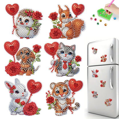6Pcs Bouquet Diamond Art Fridge Magnet DIY Fridge Stickers for Car Mailbox Decor